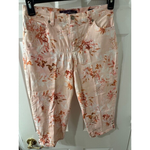 Gloria Vanderbilt Amanda Peach Floral Cropped Pants Size 6P - Picture 2 of 5